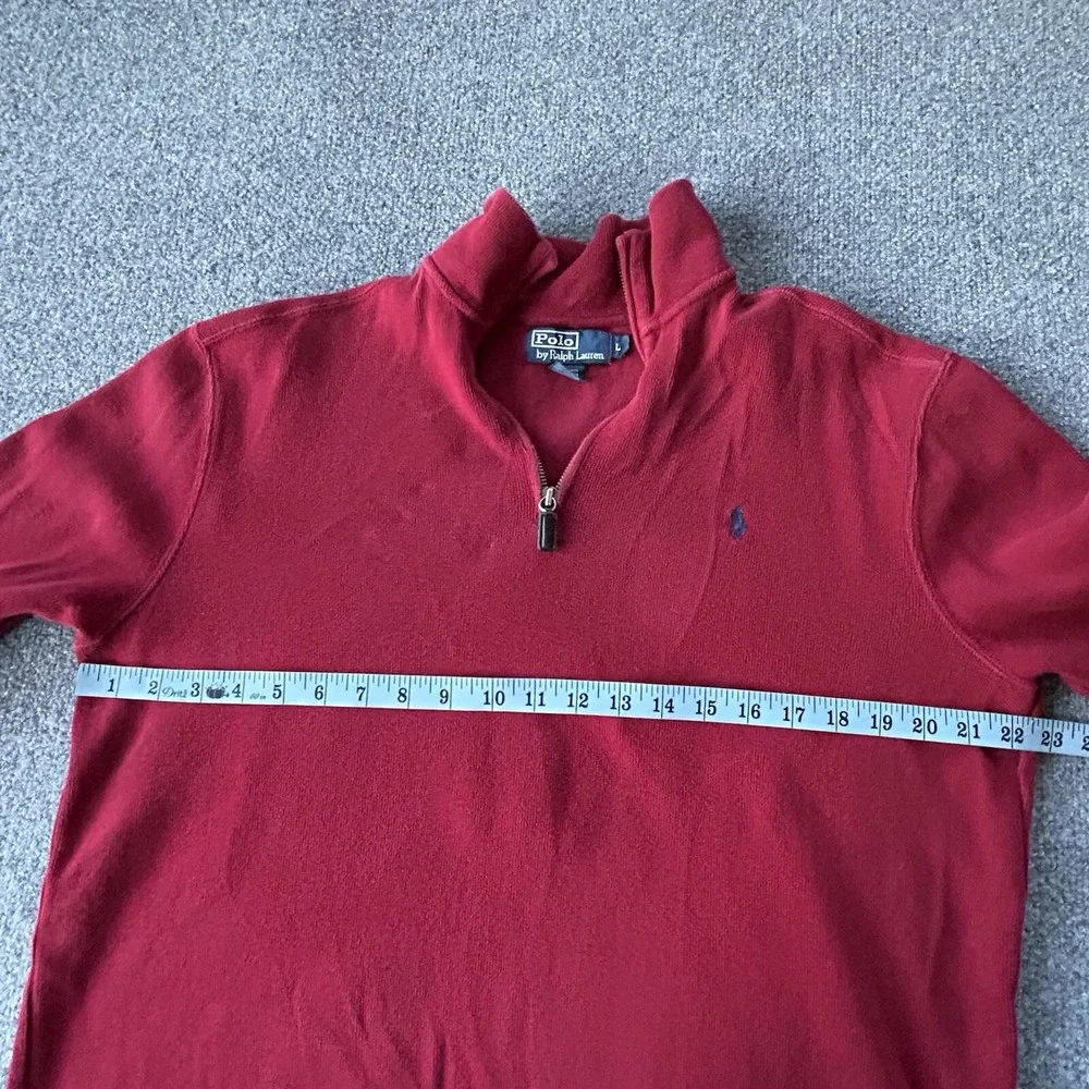 Polo Ralph‎ Lauren Shirt Mens Large Red Pullover 1/4 Zip Vintage Rib Knit Jumper
